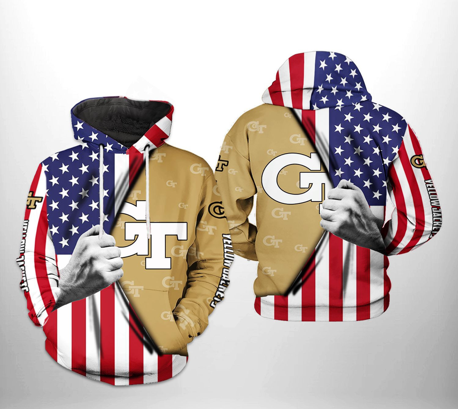 Georgia Tech Yellow Jackets NCAA US FLag Hoodie Zip Hoodie Version 2360