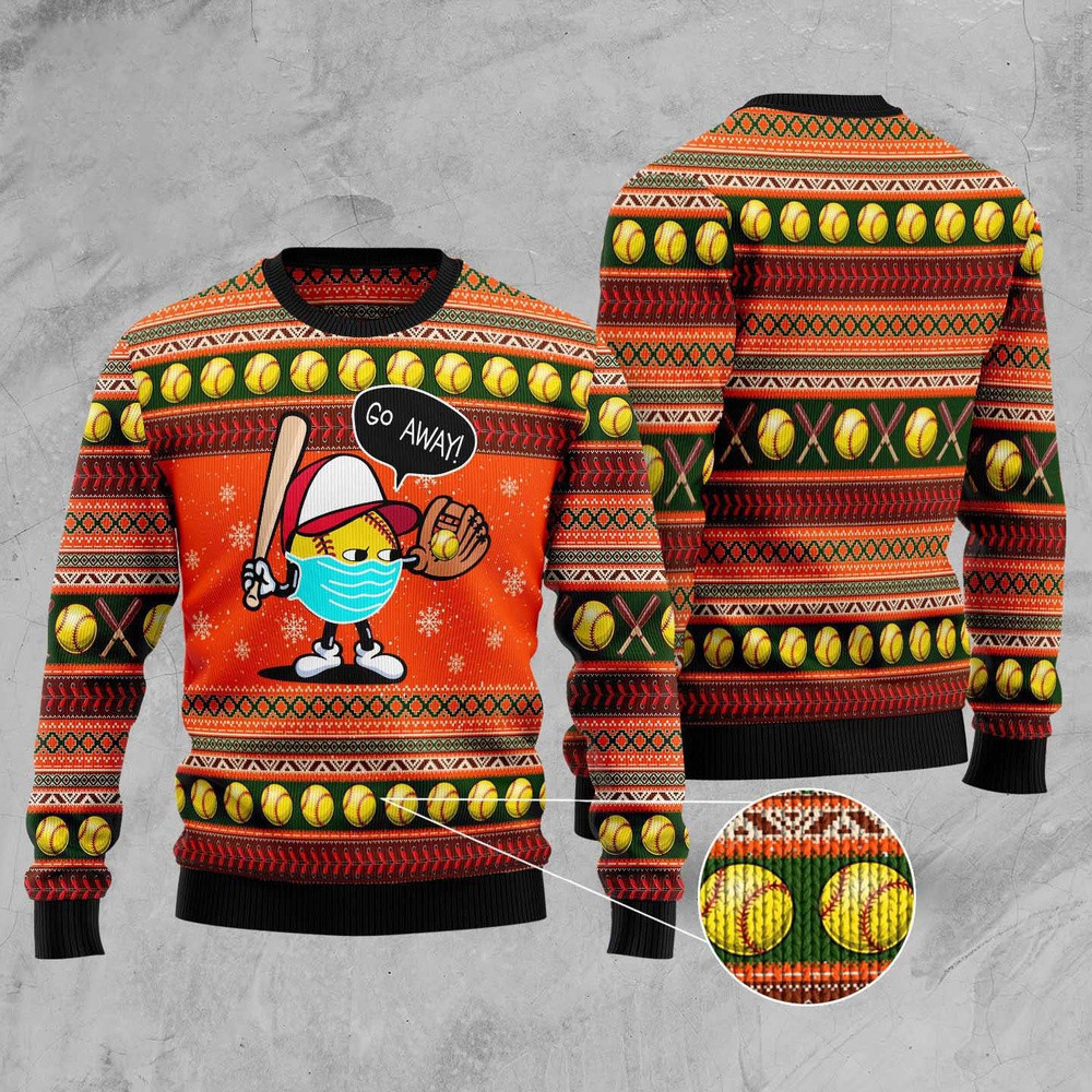 Go Away Softball Ugly Christmas Sweater