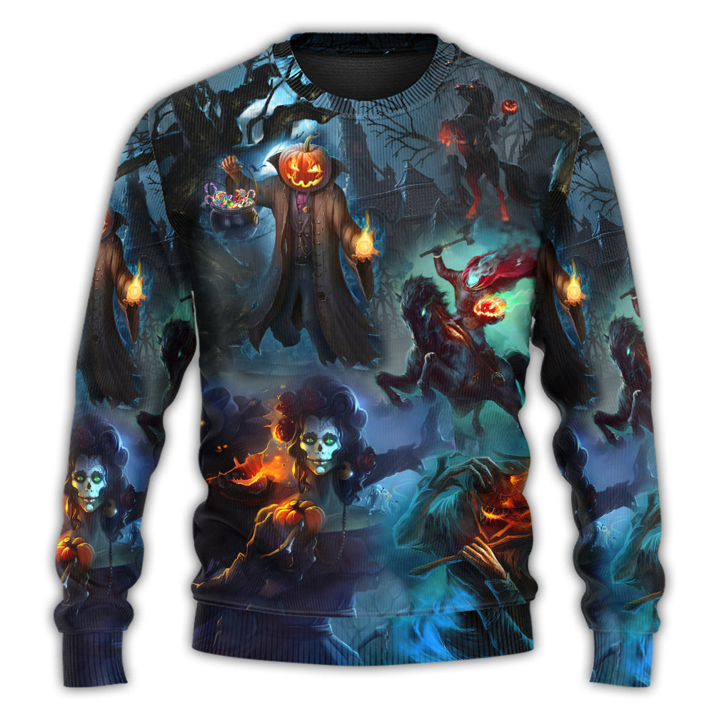Halloween Skull Pumpkin Scary Sky Night Christmas Ugly Sweater