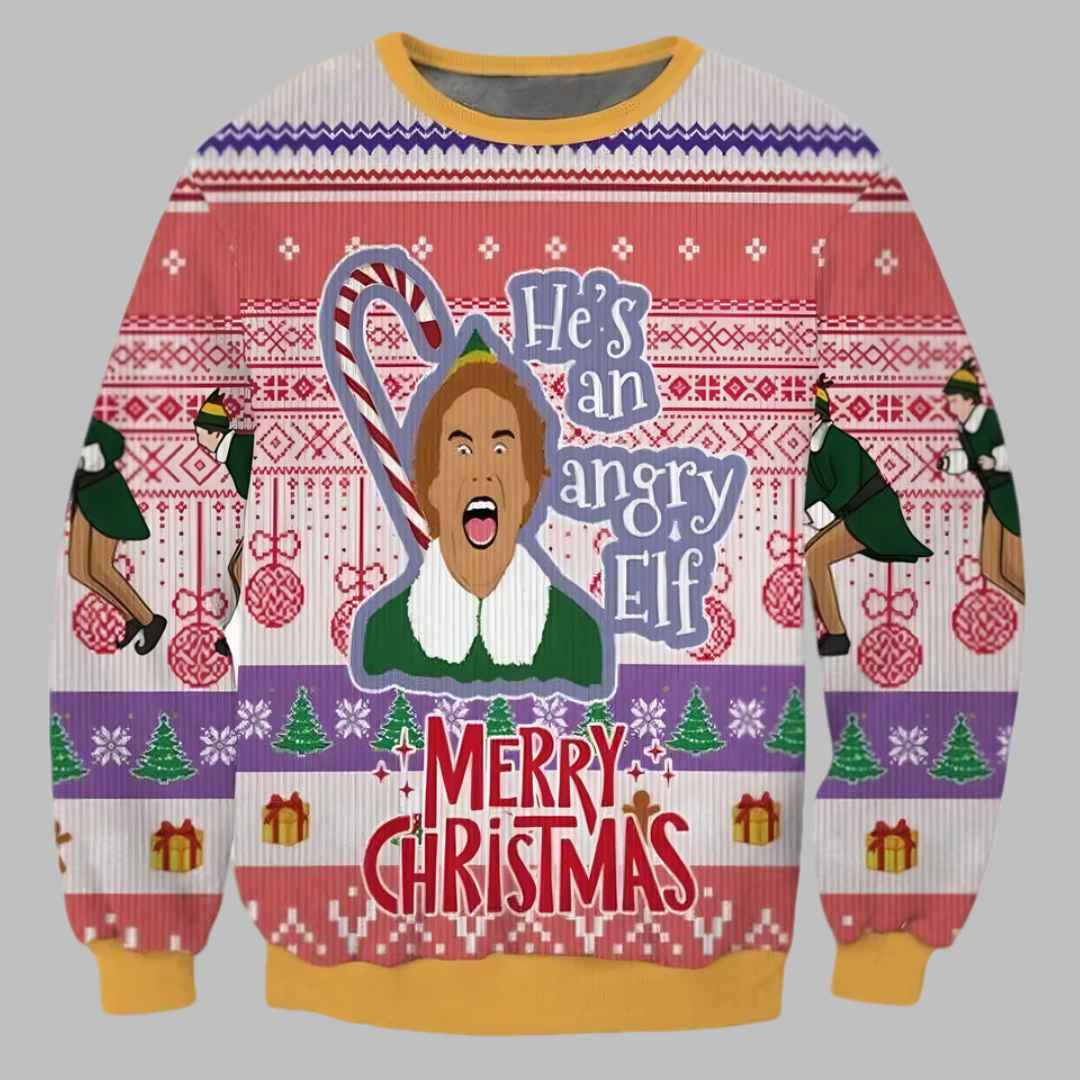 Hes An Angry Elf Ugly Christmas Sweater
