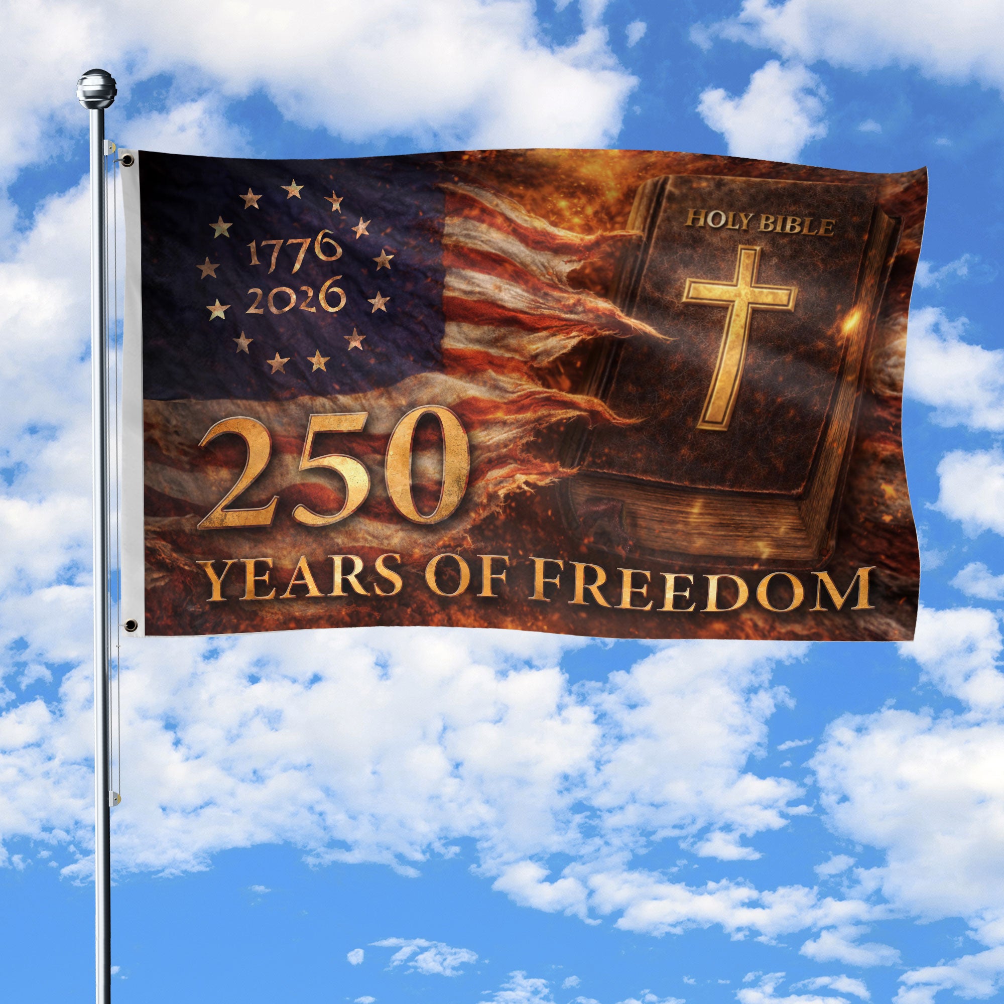 Holy Bible Christian House Flag 1776-2026 One Nation Under God 250 Years Freedom