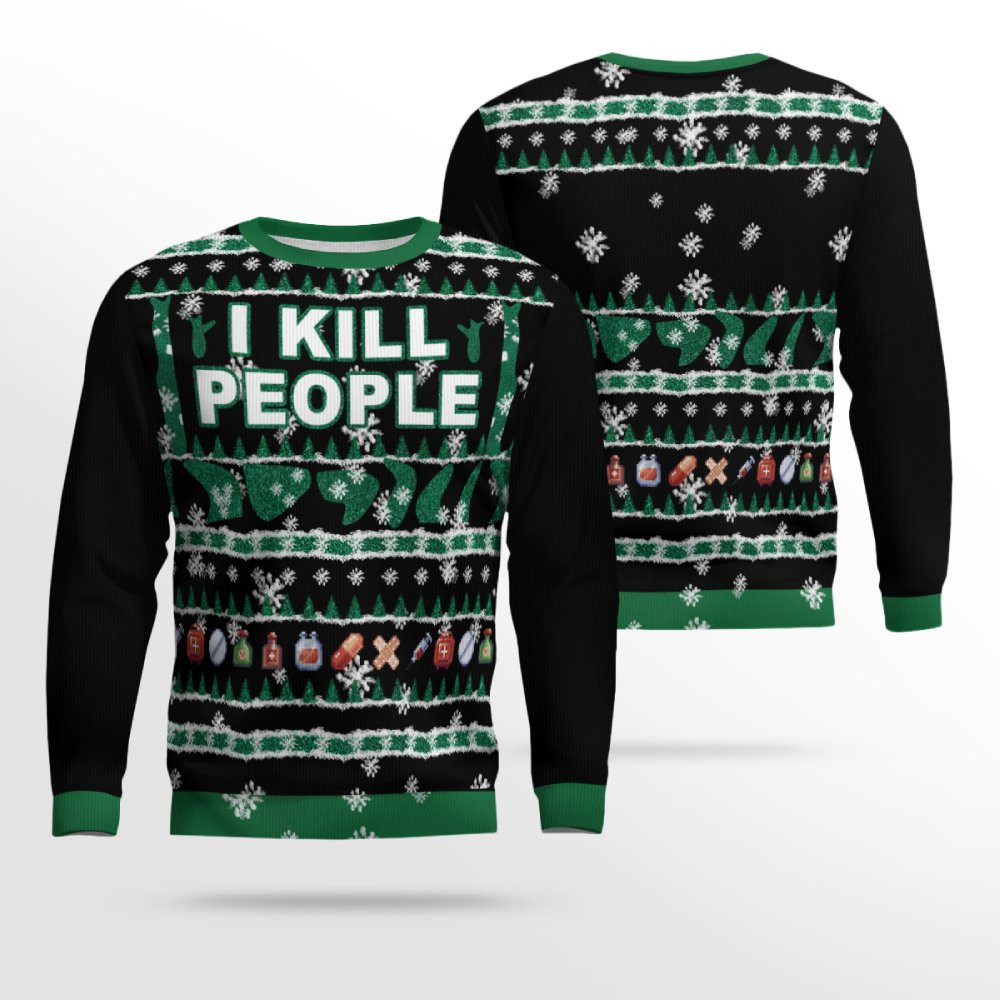 I Kill People Ugly Christmas Sweater Black