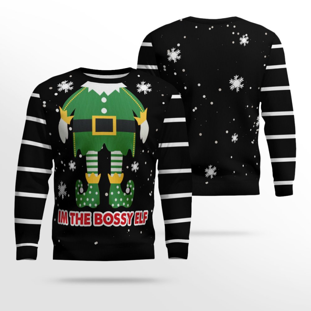 Im The Bossy Elf Ugly Christmas Sweater Black