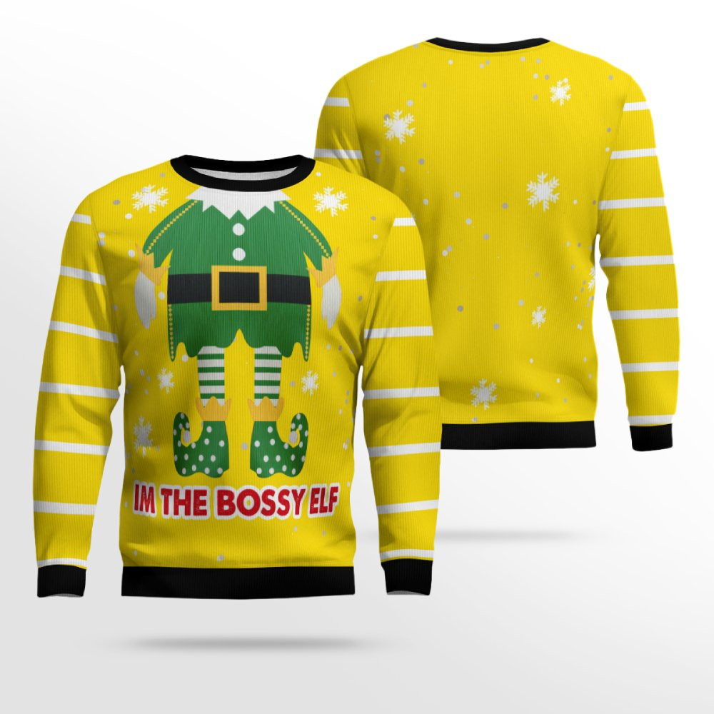 Im The Bossy Elf Ugly Christmas Sweater Golden Yellow
