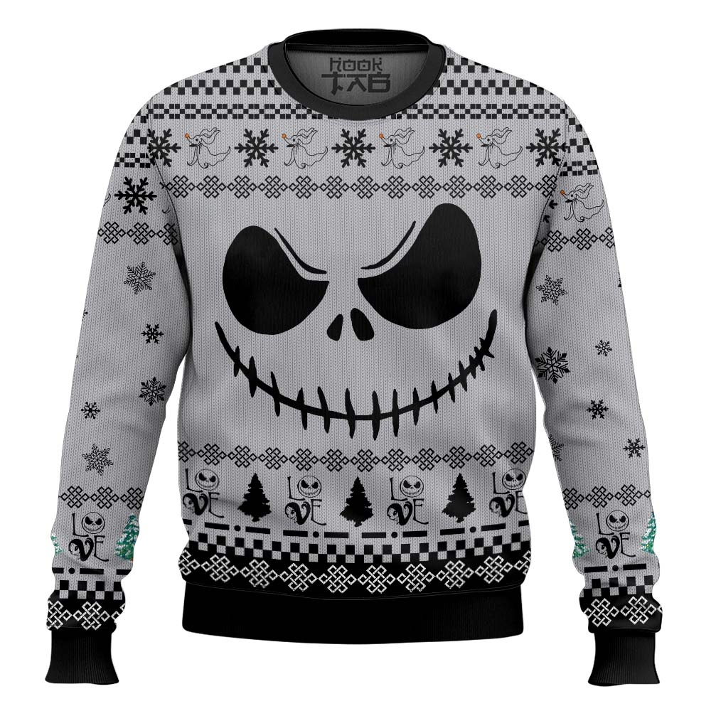 Jack Skellington Face Love White Hoodie Christmas Sweater