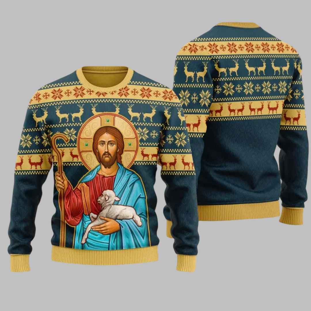 Jesus Hug Sheep Ugly Christmas Sweater