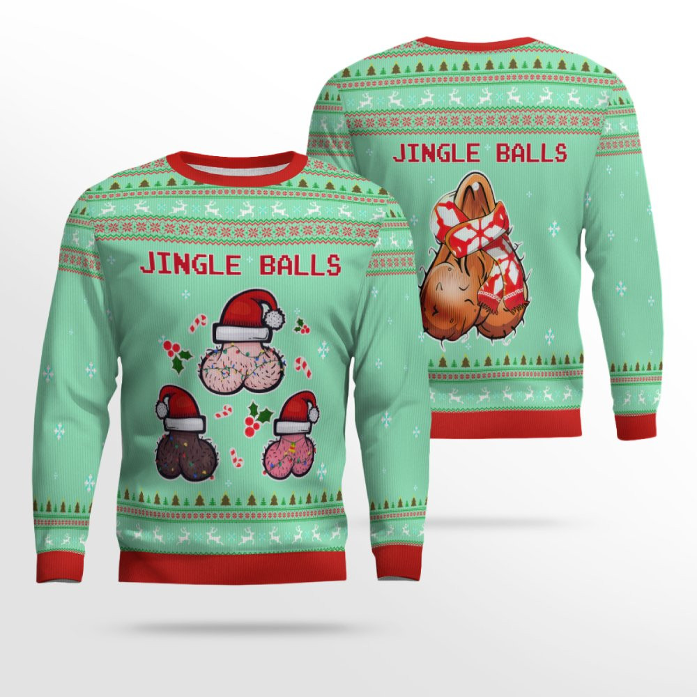 Jingle Balls Funny Ugly Christmas Sweater Seafoam Green