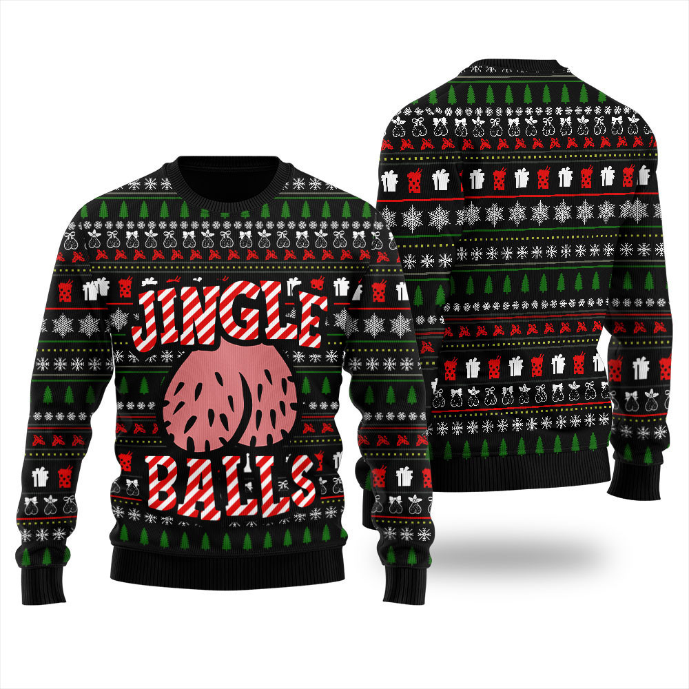 Jingle Balls Naughty Ugly Christmas Sweater Black