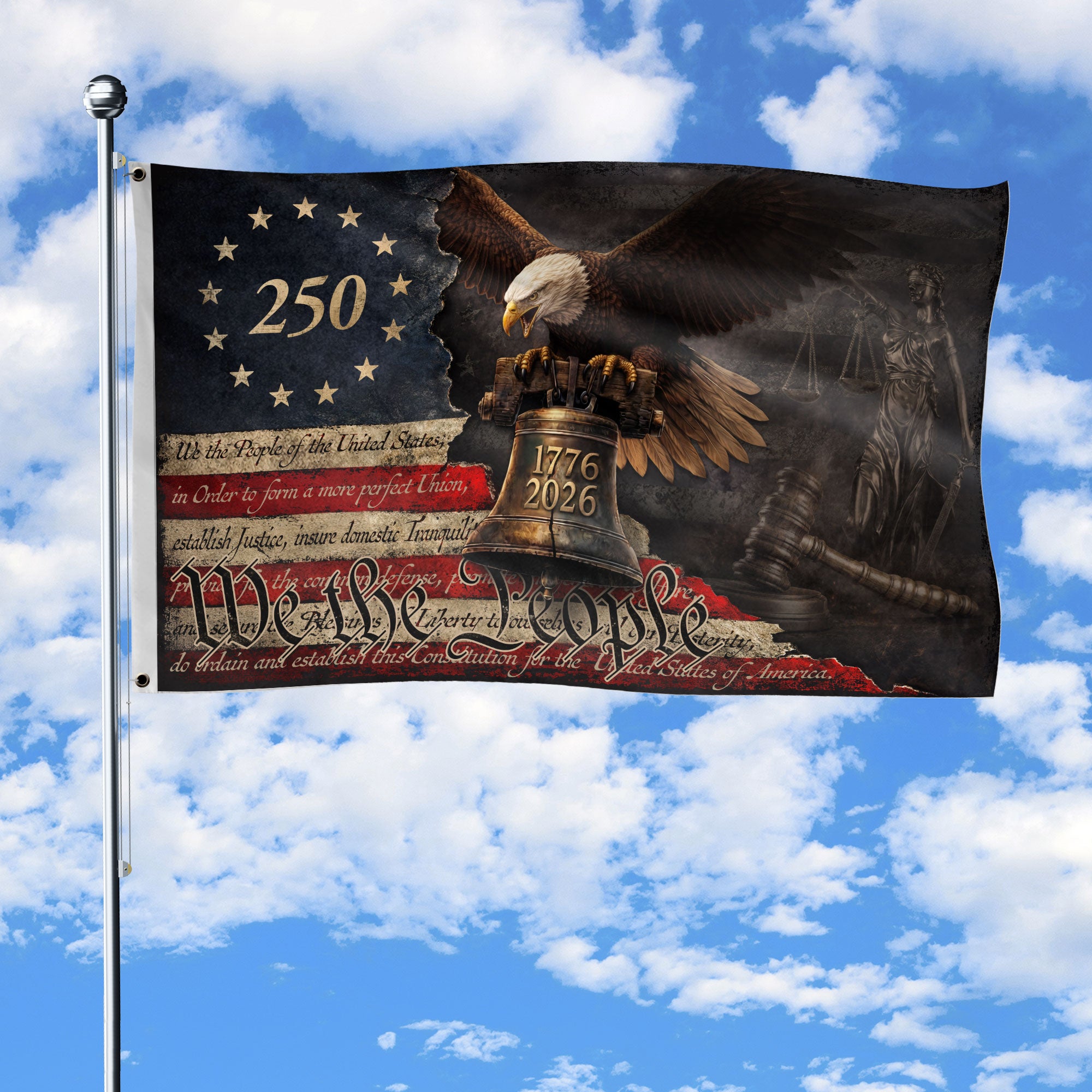 Justice Gavel Eagle House Flag 1776-2026 We The People 250 Years Freedom Decor