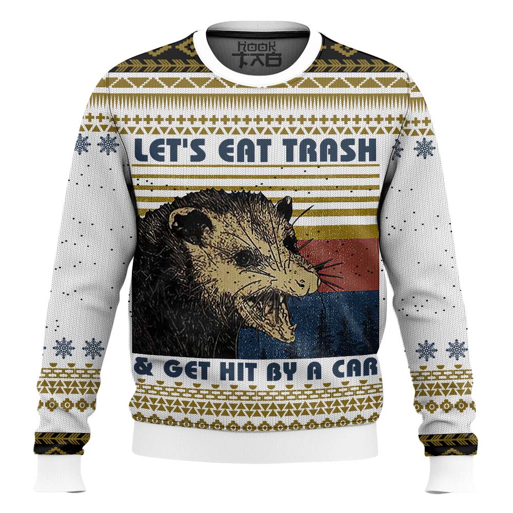 Lets Eat Trash & Get Hit By A Car Opossum Ugly Christmas Sweater