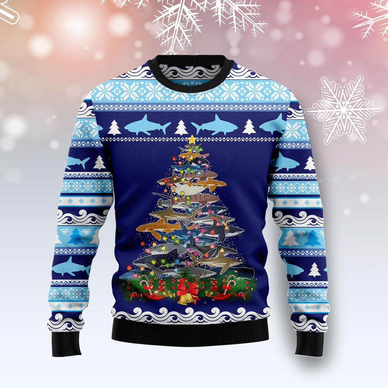 Lights Christmas Tree Santa Shark Ugly Sweater