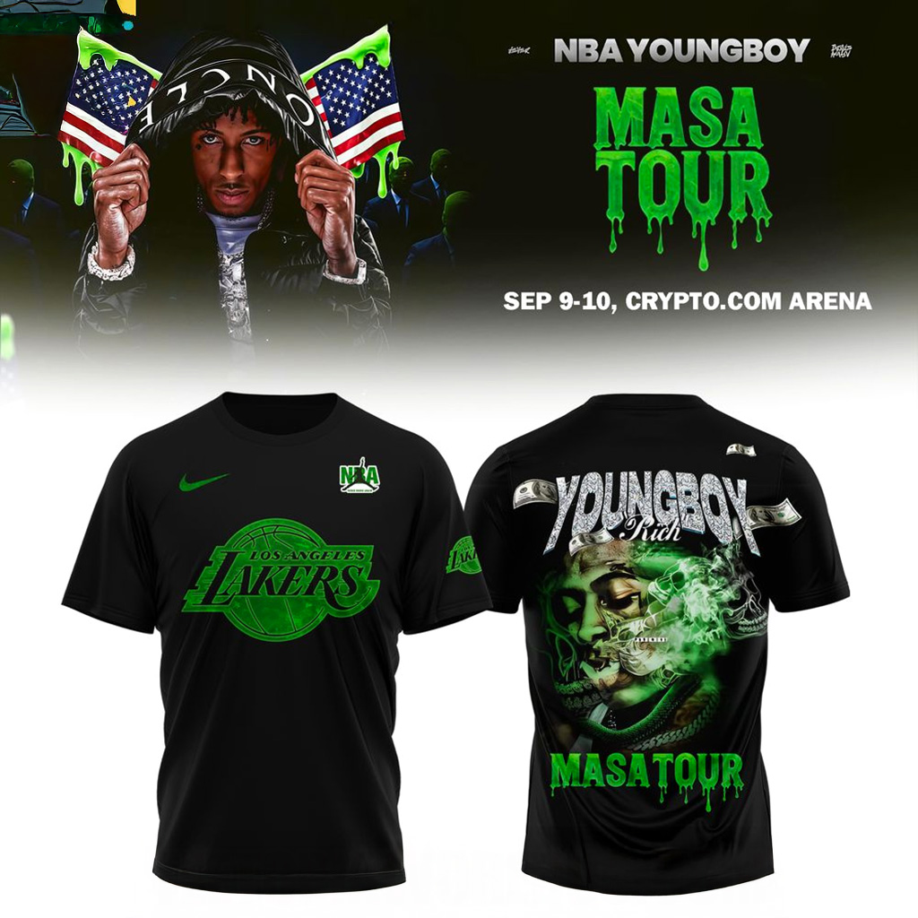 Los Angeles Lakers X NBA Young Boy Masa Tour T-Shirt Lakers Merch Basketball Enthusiast Gifts