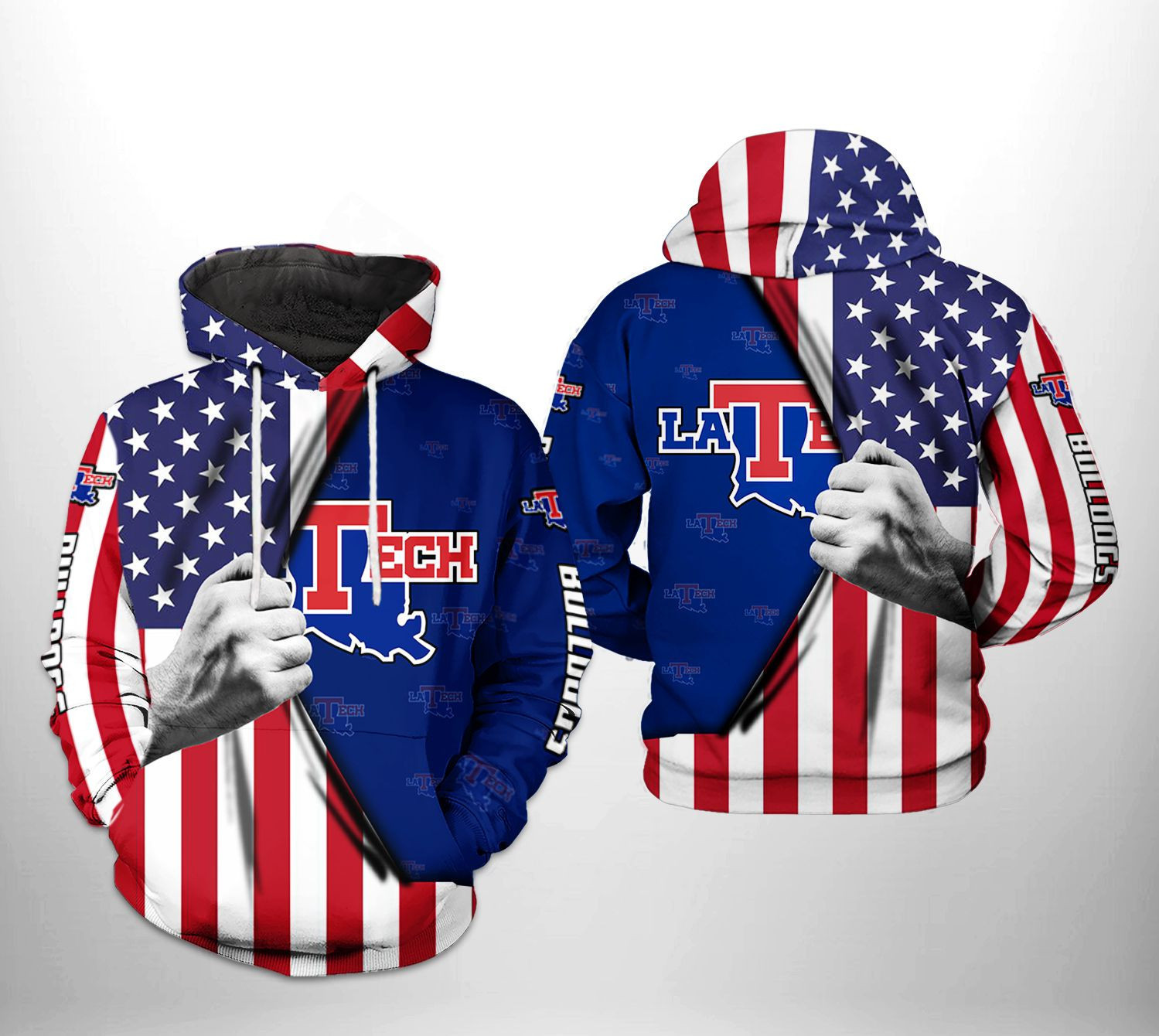Louisiana Tech Bulldogs NCAA US Flag Hoodie Zip Hoodie Version 434
