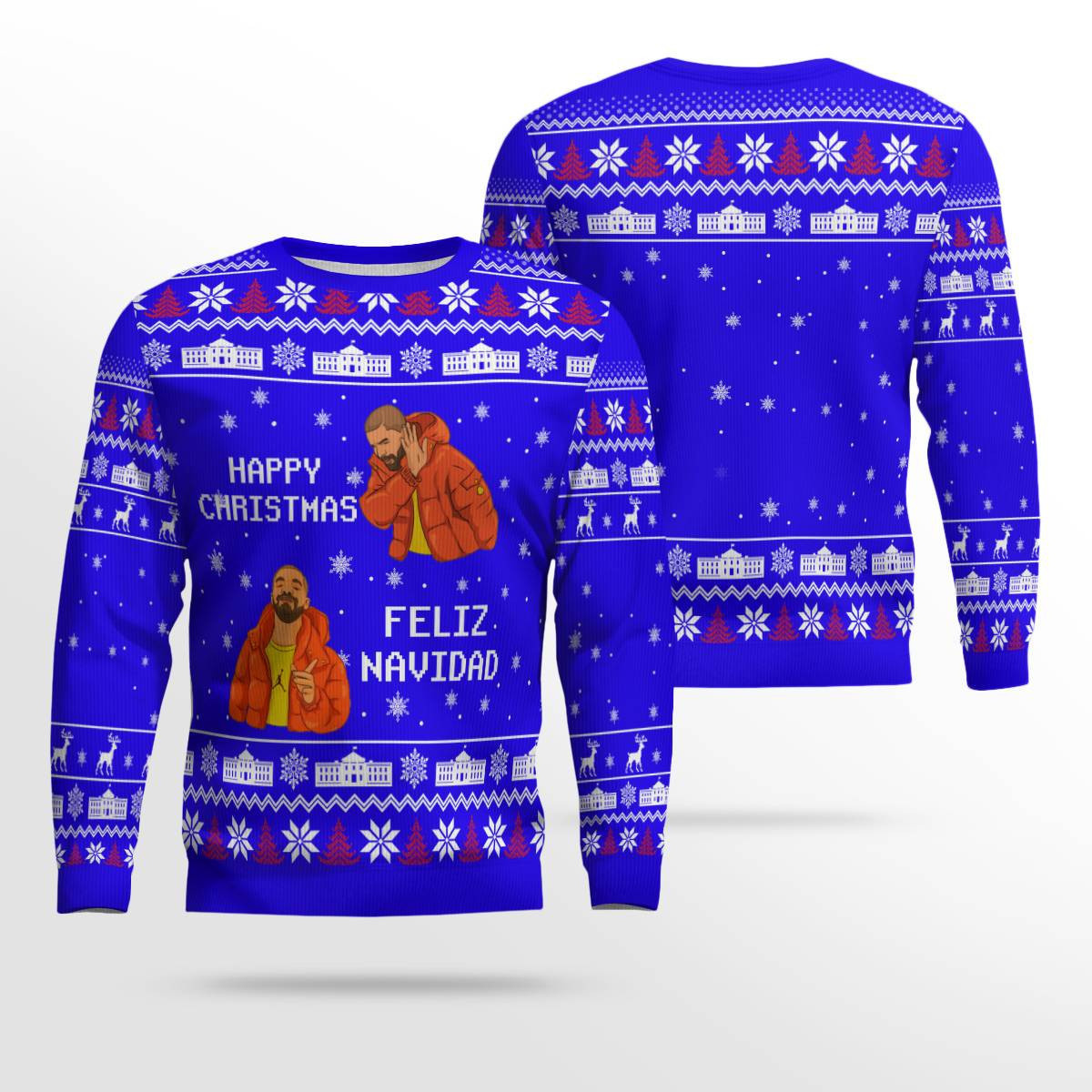 Meme Happy Christmas Feliz Navidad Christmas Ugly Sweater Blue