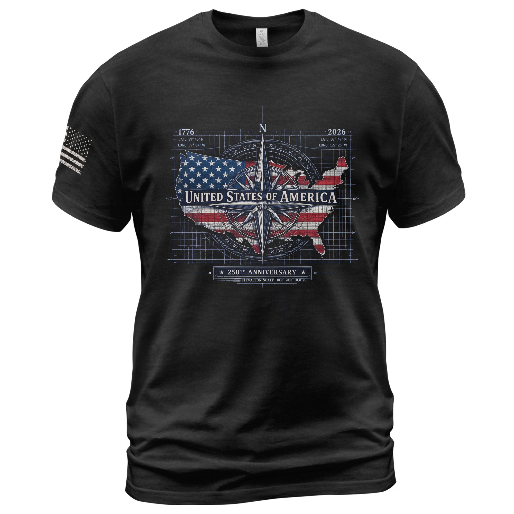 Men's 250th USA Anniversary T-Shirt 1776-2026 Patriotic US Flag Freedom Tee