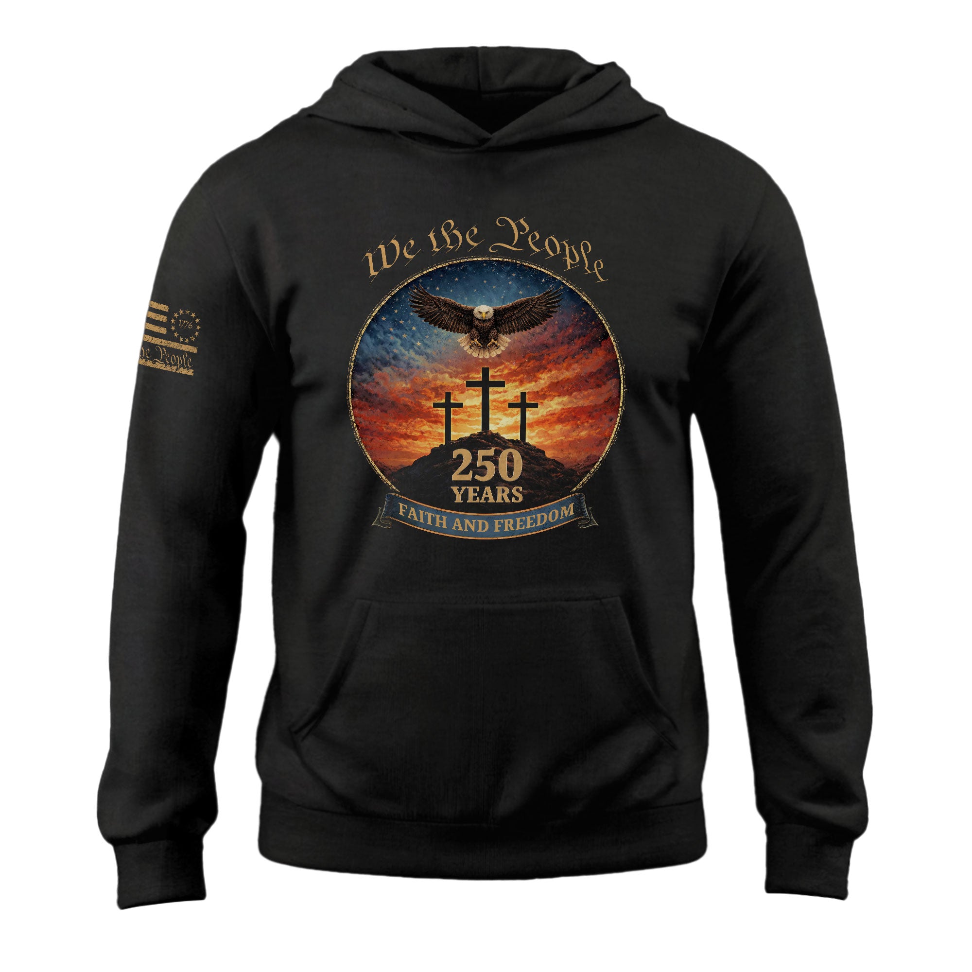 Men's America 250th Anniversary Hoodie 1776-2026 We The People Eagle Cross Faith Freedom