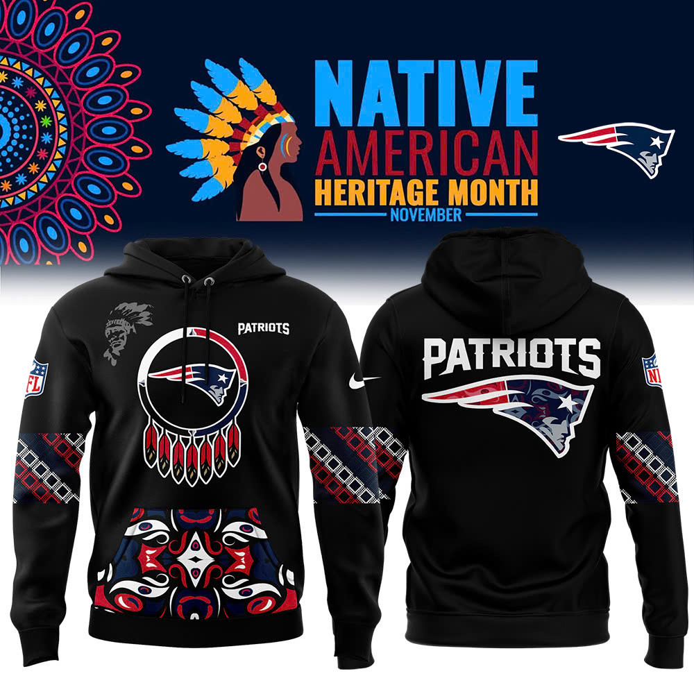Mens New England Patriots 2025 Native American Heritage Month Premium Pullover Hoodie Presents For Football Fans