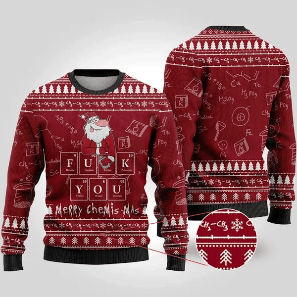 Merry Chemis-mas Science Ugly Christmas Sweater Red