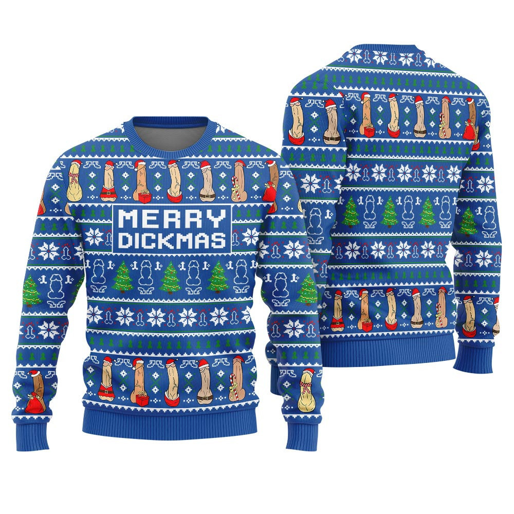 Merry Dickmas Inappropriate Mens Ugly Christmas Sweater Royal