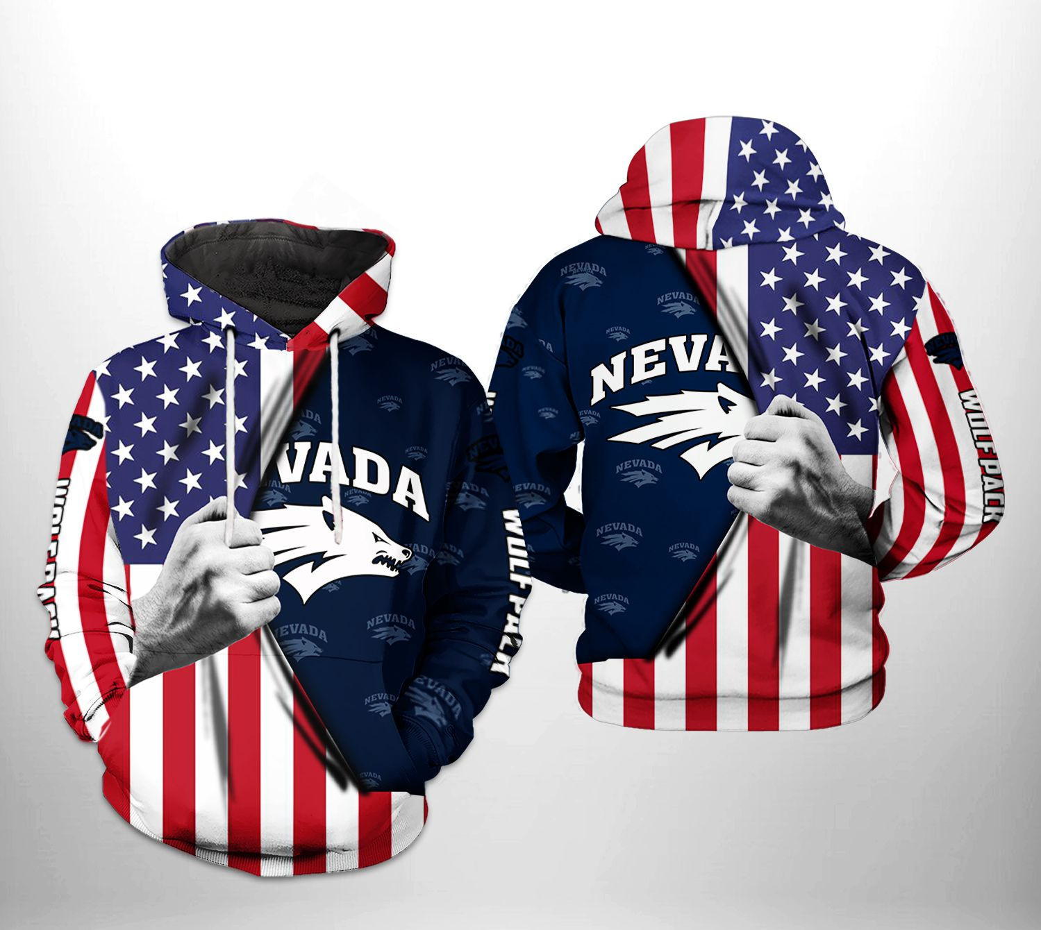 Nevada Wolf Pack NCAA US Flag Hoodie Zip Hoodie Version 1554
