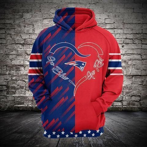 New England Patriots Heart Go Blue Go Red Hoodie Zip Hoodie