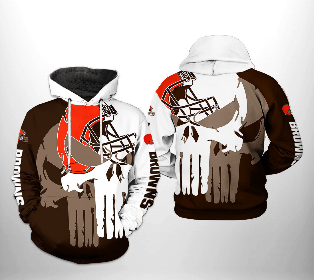 NFL Cleveland Browns NFL Team Skull Hoodie Zip Hoodie