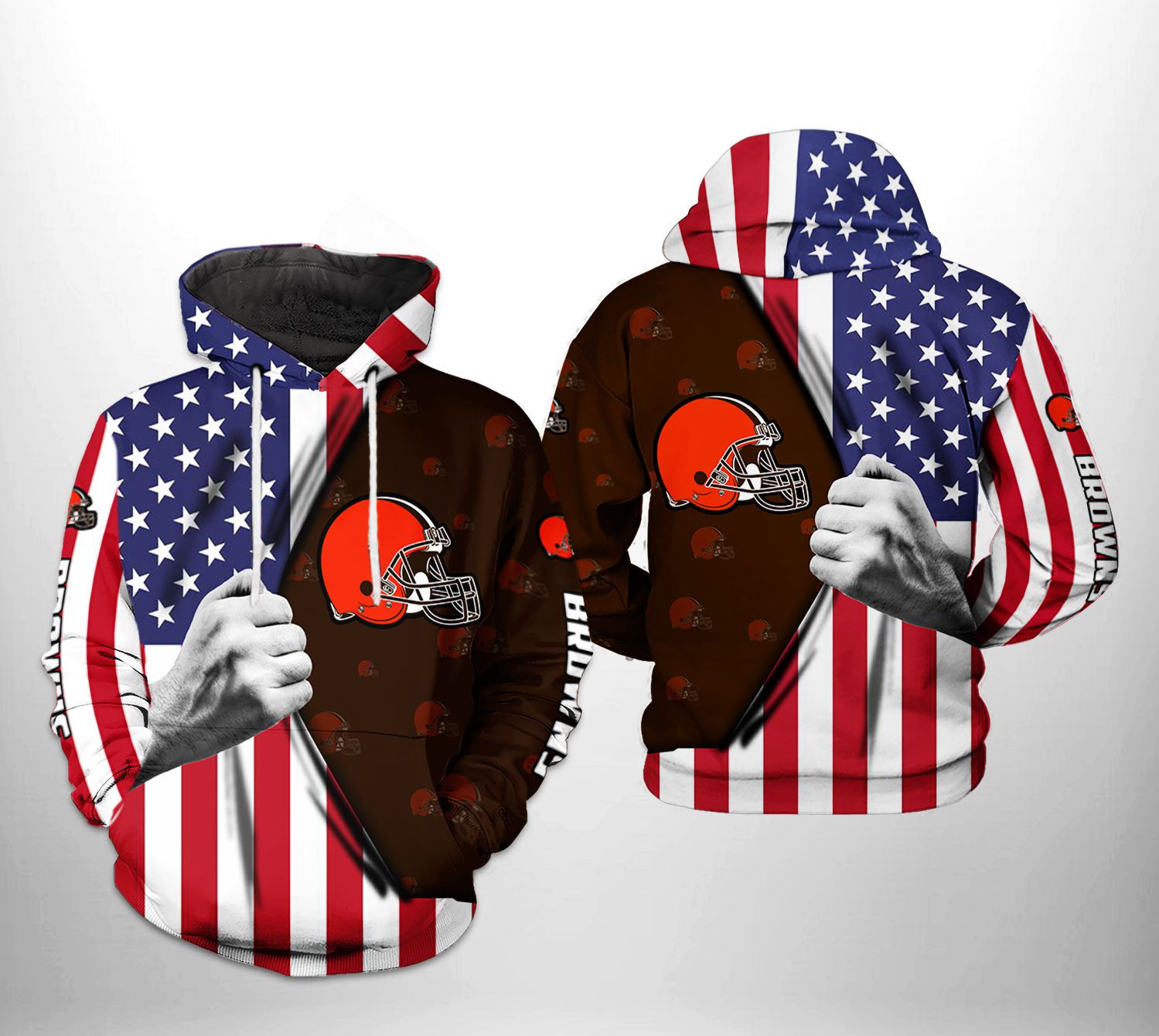 NFL Cleveland Browns NFL US Flag Team Hoodie Zip Hoodie Version 1924