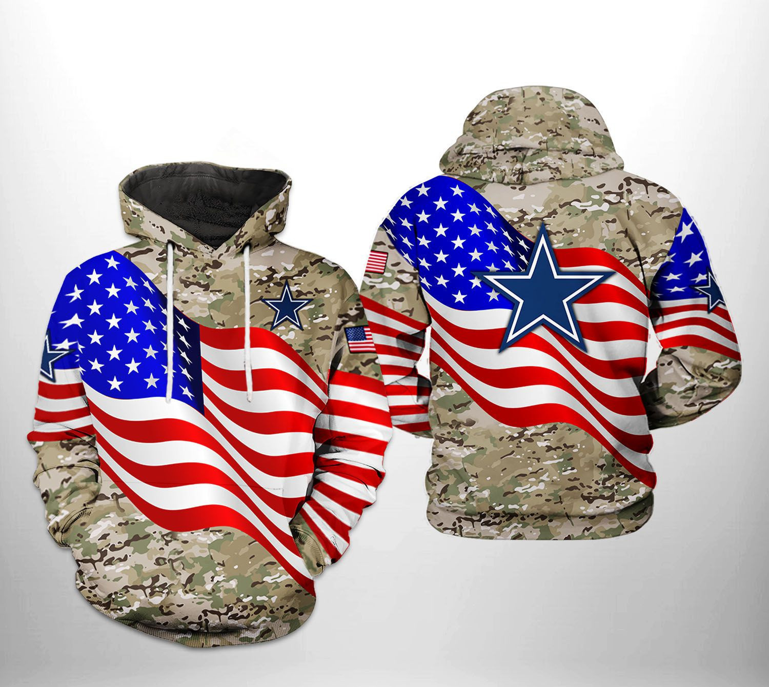 NFL Dallas Cowboys NFL US Flag Camo Veteran Team Hoodie Zip Hoodie