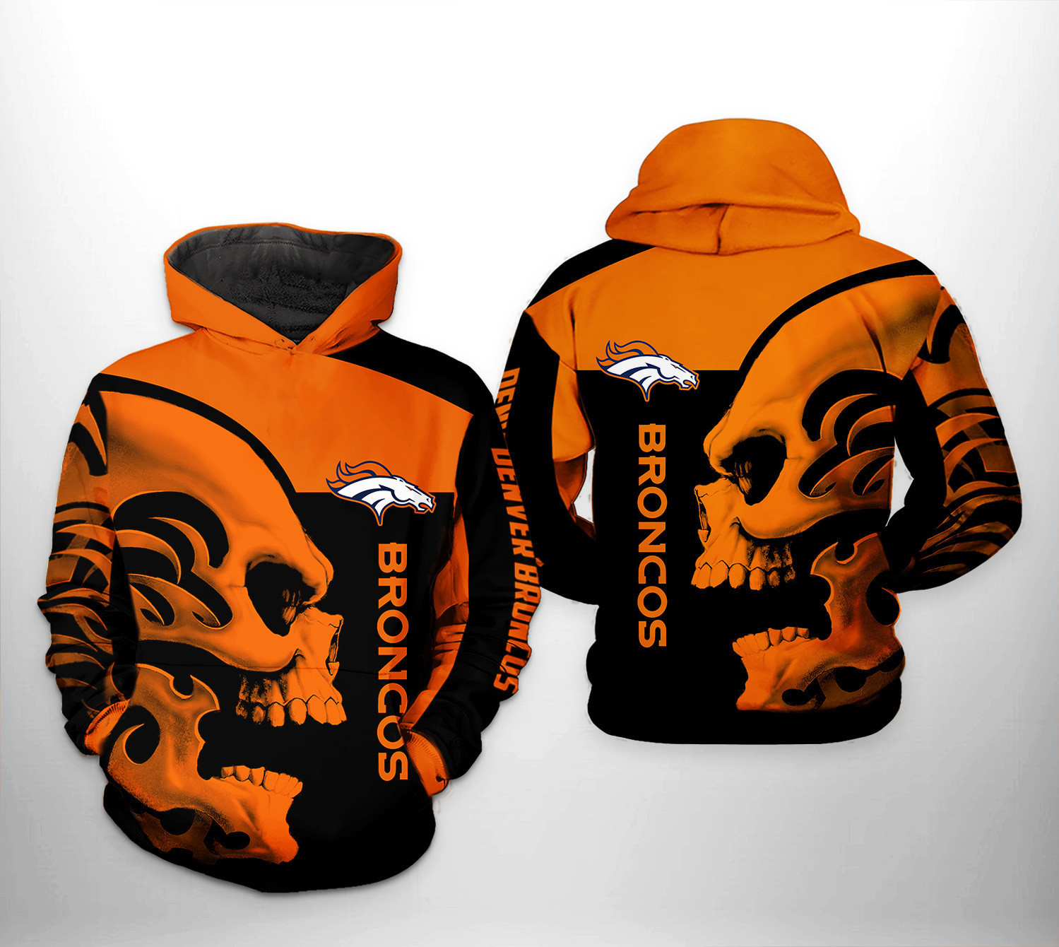 NFL Denver Broncos NFL Skull Hoodie Zip Hoodie Version 1129