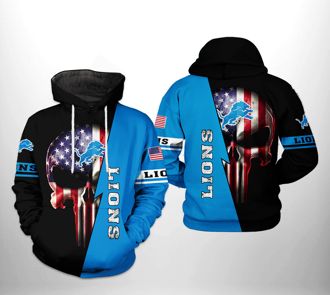 NFL Detroit Lions NFL US Flag Skull Team Hoodie Zip Hoodie