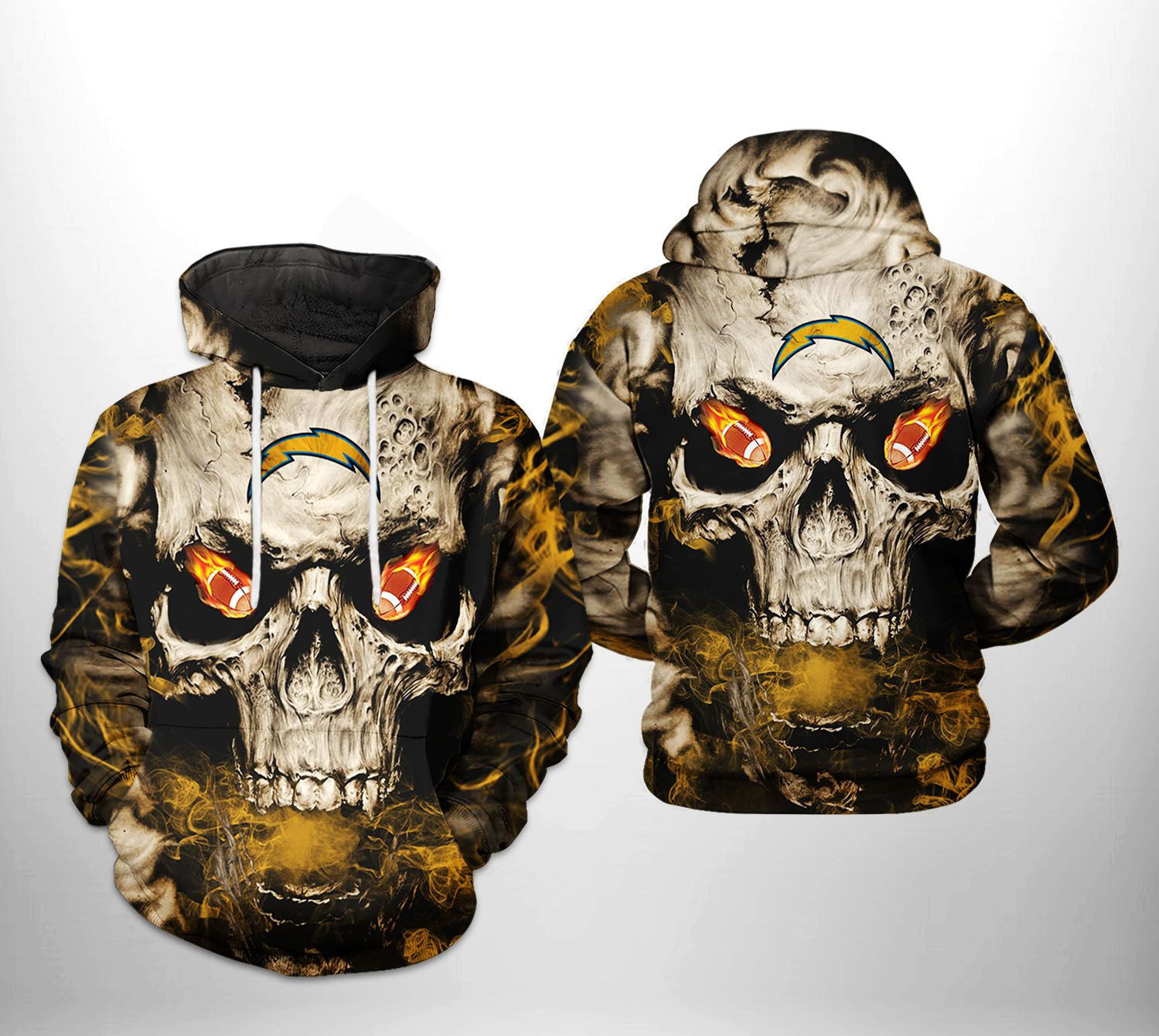 NFL Los Angeles Chargers NFL Skull Team Hoodie Zip Hoodie