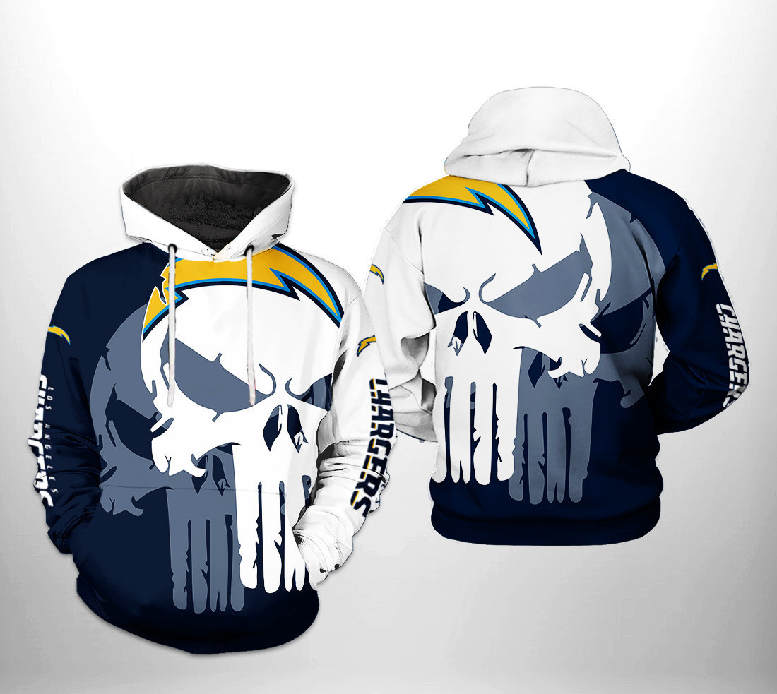 NFL Los Angeles Chargers NFL Team Skull Hoodie Zip Hoodie