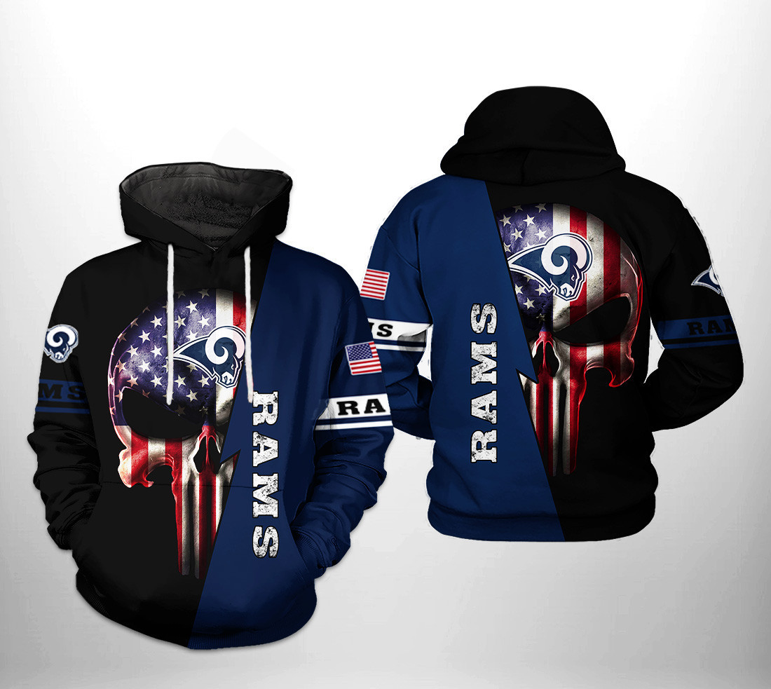 NFL Los Angeles Rams NFL US Flag Skull Team Hoodie Zip Hoodie
