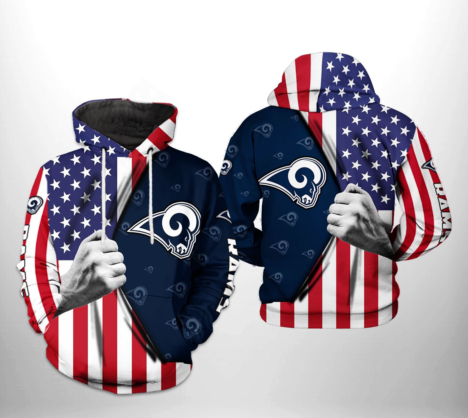 NFL Los Angeles Rams NFL US Flag Team Hoodie Zip Hoodie Version 336