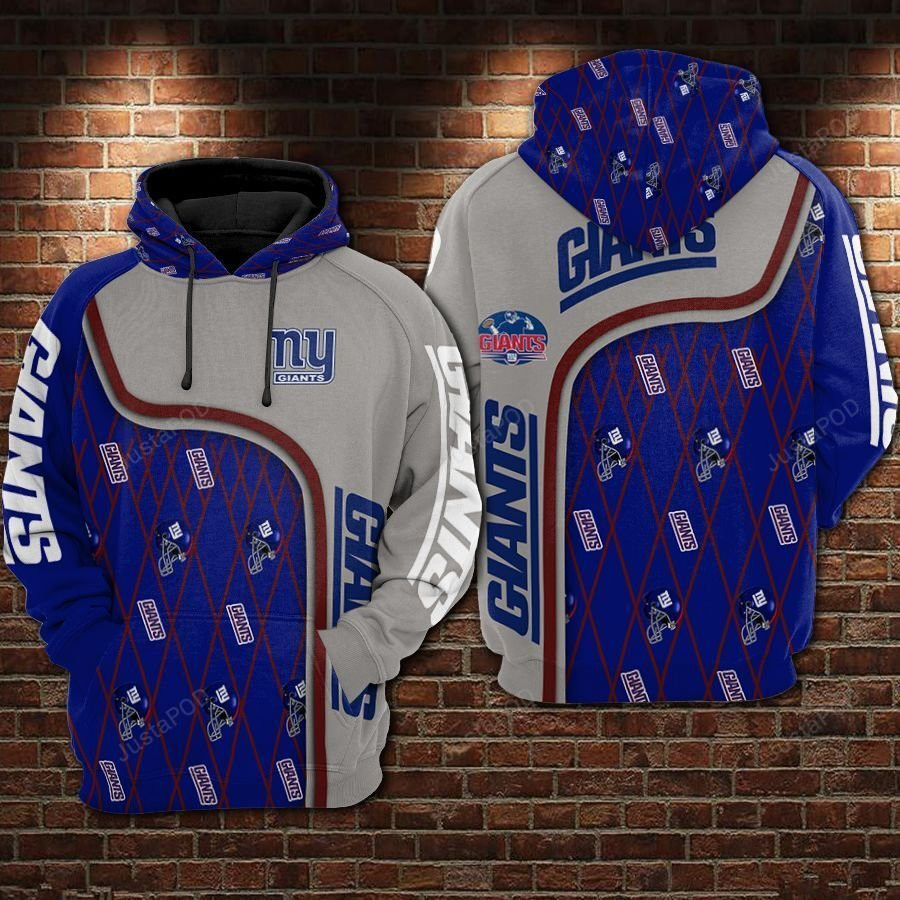 NFL New York Giants Nfl Football Blue Gray Hoodie Zip Hoodie
