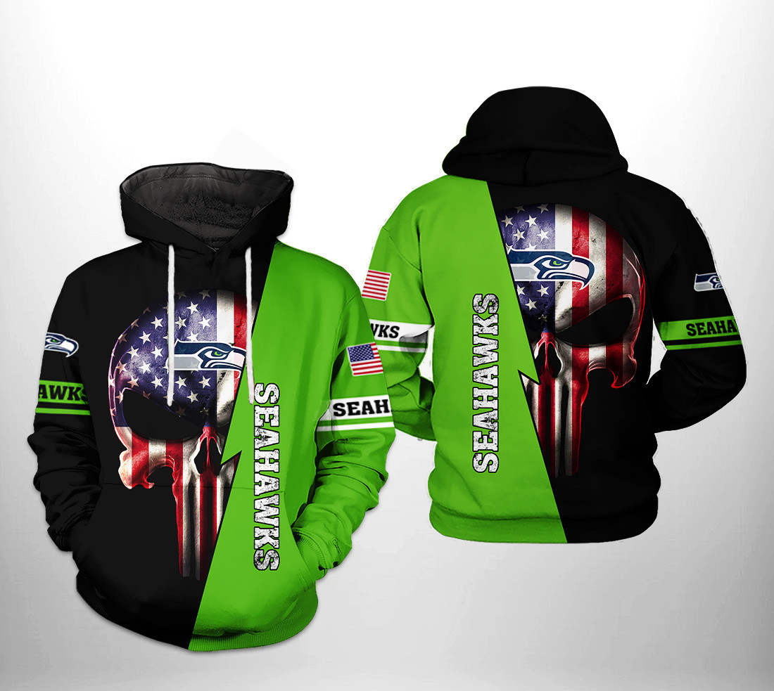 NFL Seattle Seahawks NFL US Flag Skull Team Hoodie Zip Hoodie
