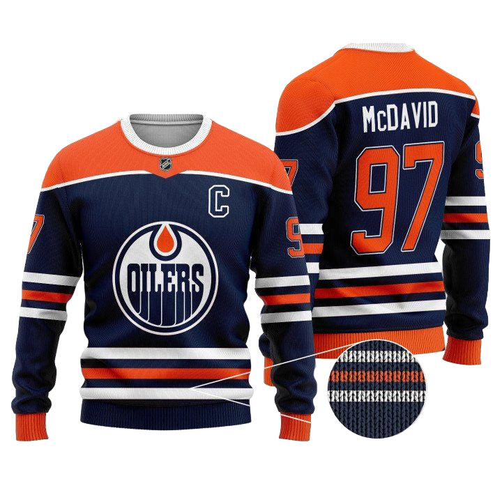Nhl Edmonton Oilers Mcdavid 97 Navy Wool Sweater