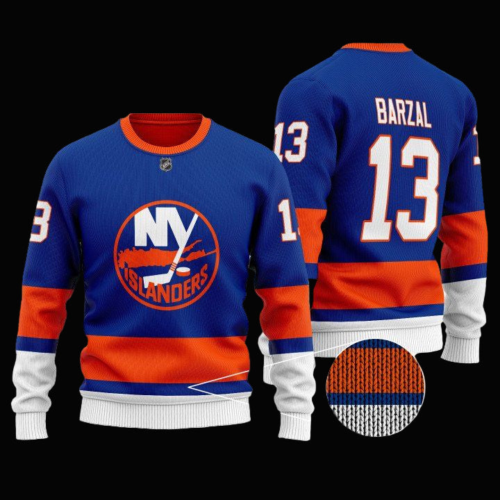 Nhl New York Islanders Barzal 13 Navy And Orange Sweater