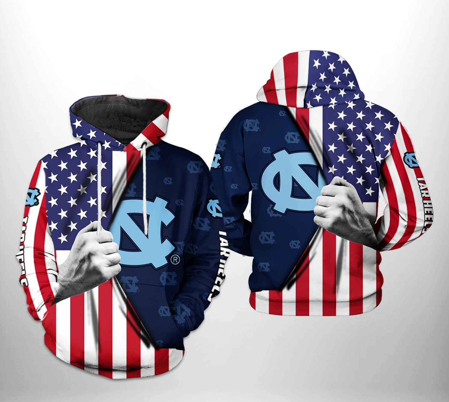 North Carolina Tar Heels NCAA US Flag Hoodie Zip Hoodie