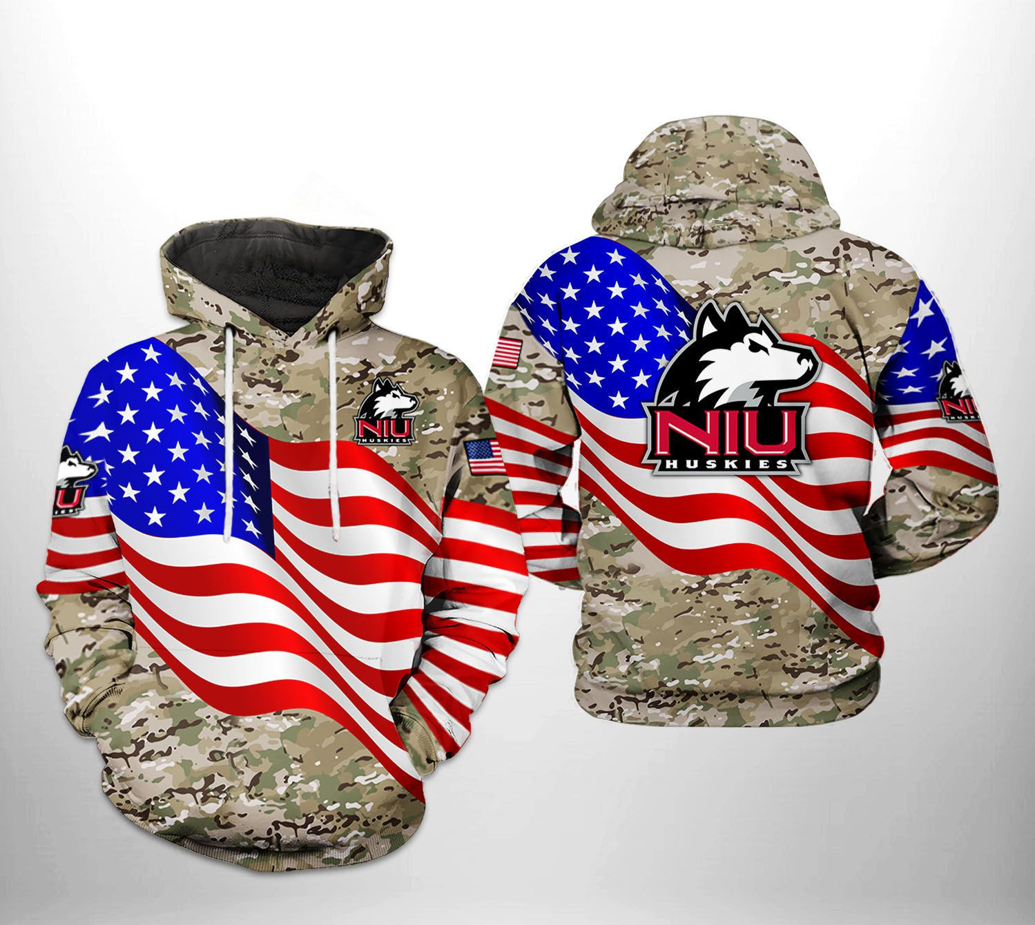 Northern Illinois Huskies NCAA US Flag Camo Veteran Hoodie Zip Hoodie