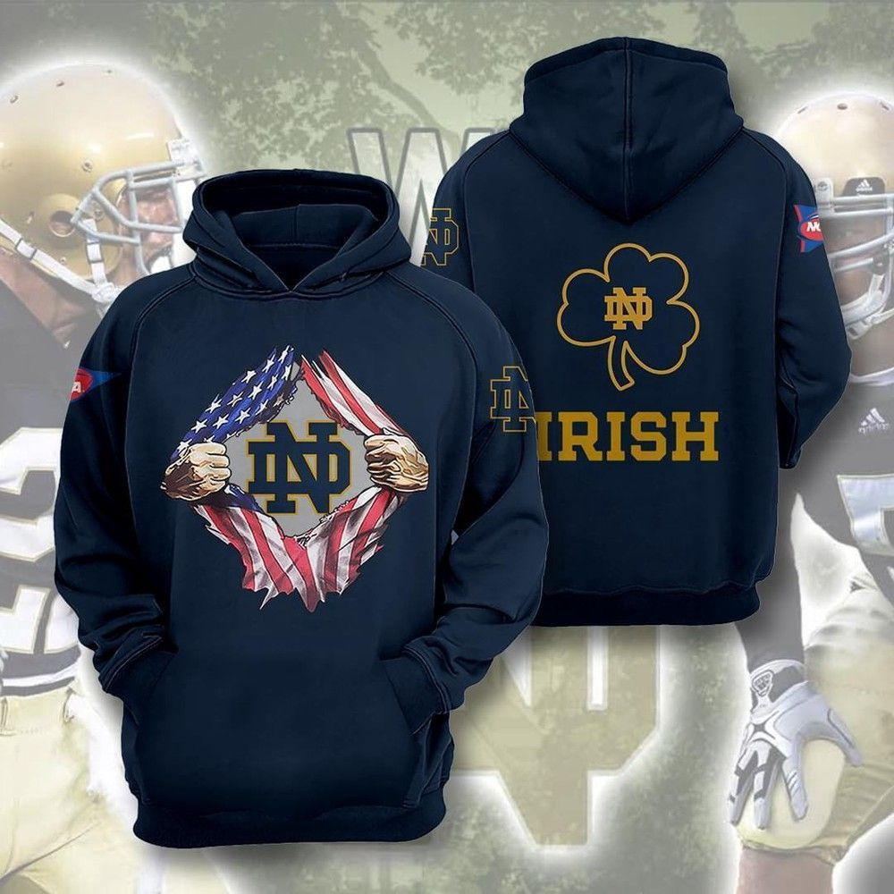 Notre Dame Fighting Irish Ncaa American Ripped Hoodie Zip Hoodie Version 909