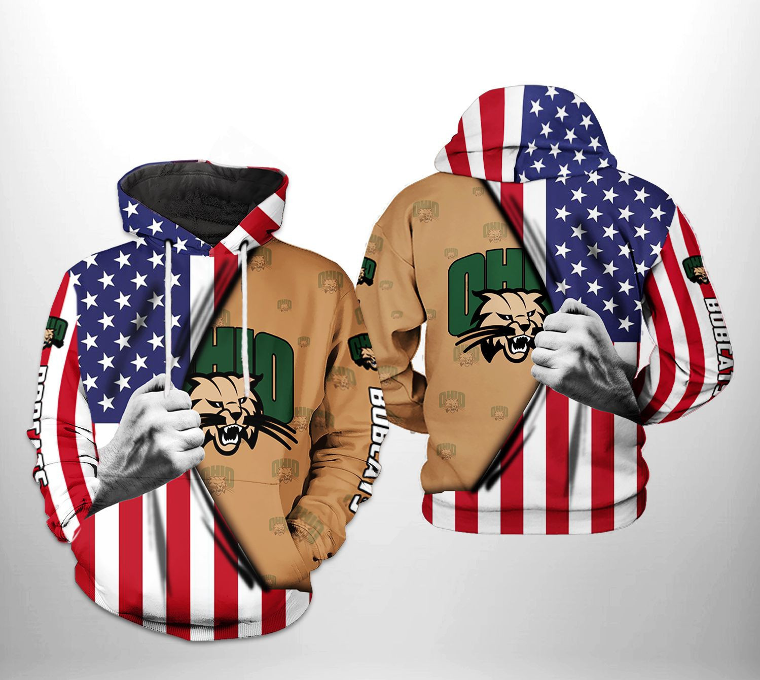Ohio Bobcats NCAA US Flag Hoodie Zip Hoodie Version 948