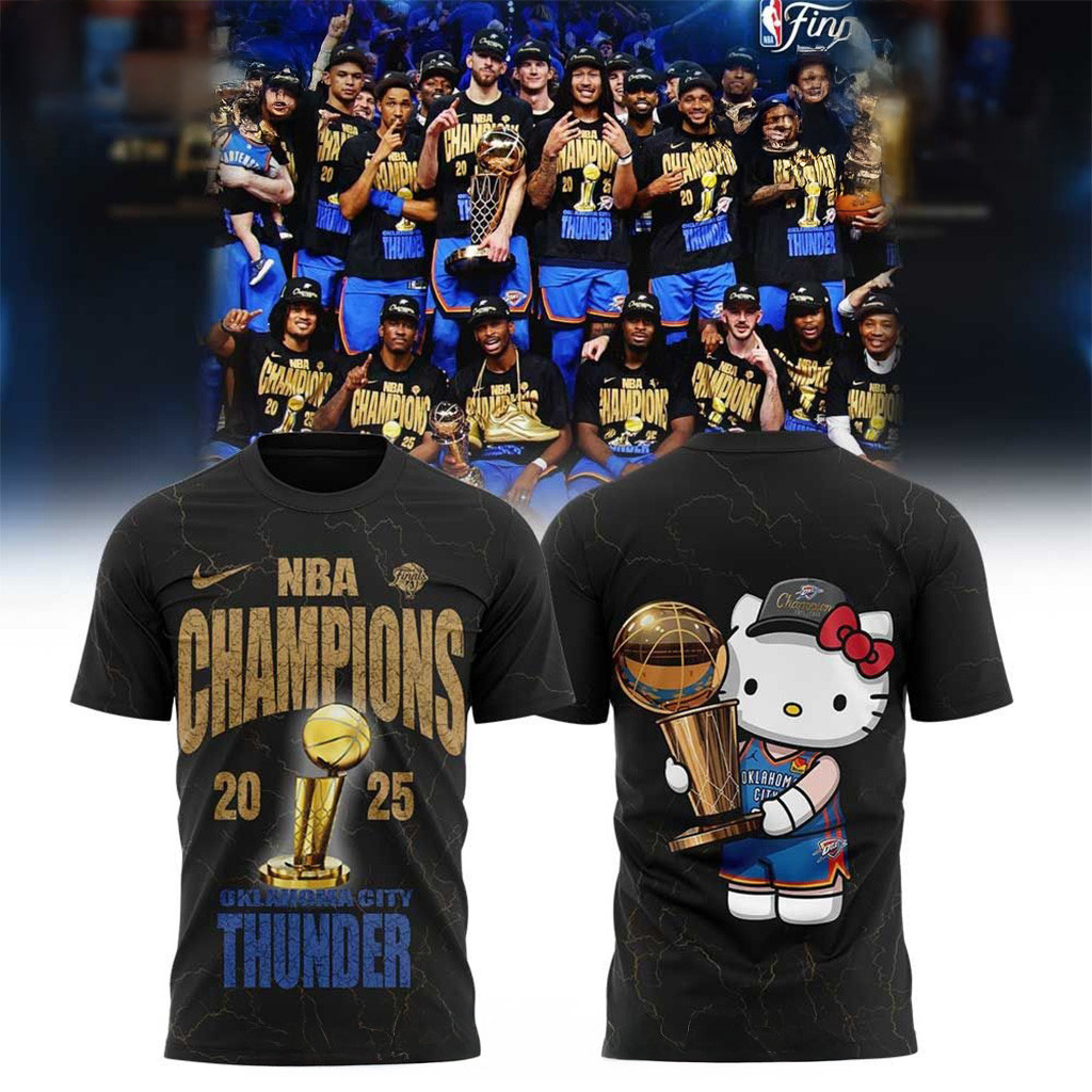 Oklahoma City Thunder 2025 NBA Champions Black Kitty Shirt