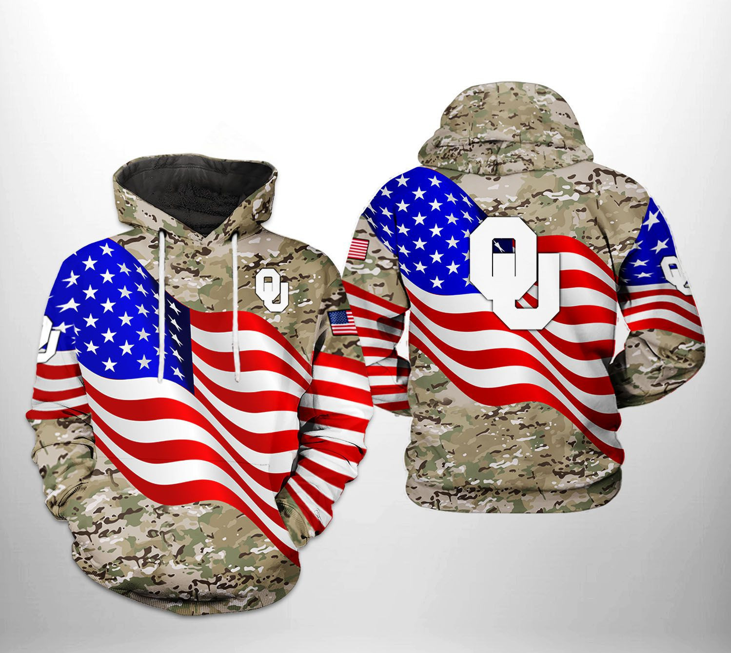 Oklahoma Sooners NCAA US Flag Camo Veteran Hoodie Zip Hoodie
