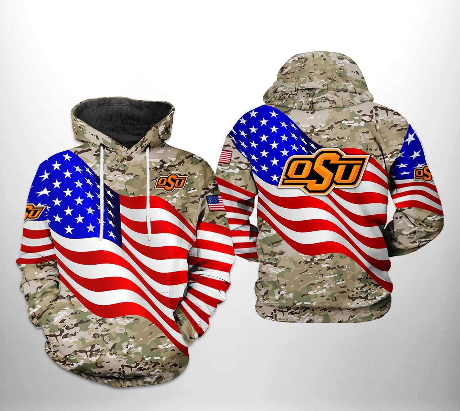 Oklahoma State Cowboys NCAA US Flag Camo Veteran Hoodie Zip Hoodie