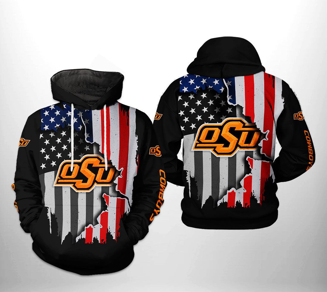 Oklahoma State Cowboys NCAA US Flag Hoodie Zip Hoodie Version 891