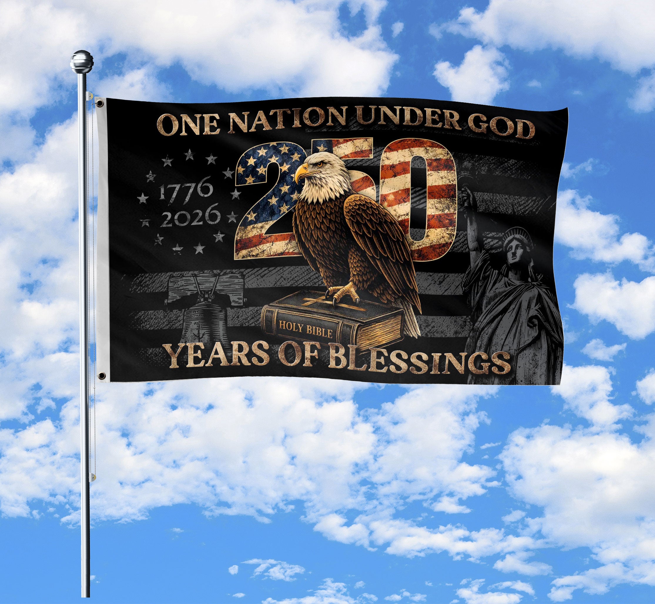 One Nation Under God 250th America Anniversary Flag 1776-2026 Double Sided Patriotic Banner