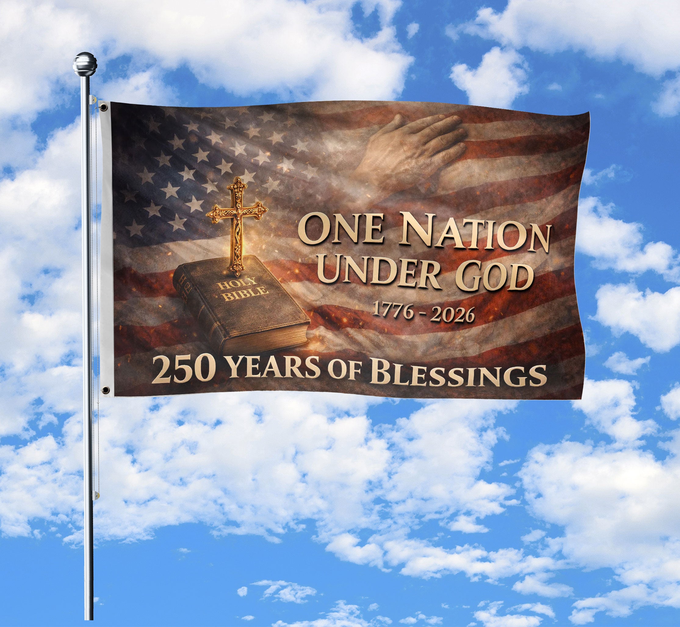 One Nation Under God 250th Anniversary Double Sided House Flag 1776-2026 Patriotic Bible Cross 28x40 Inch