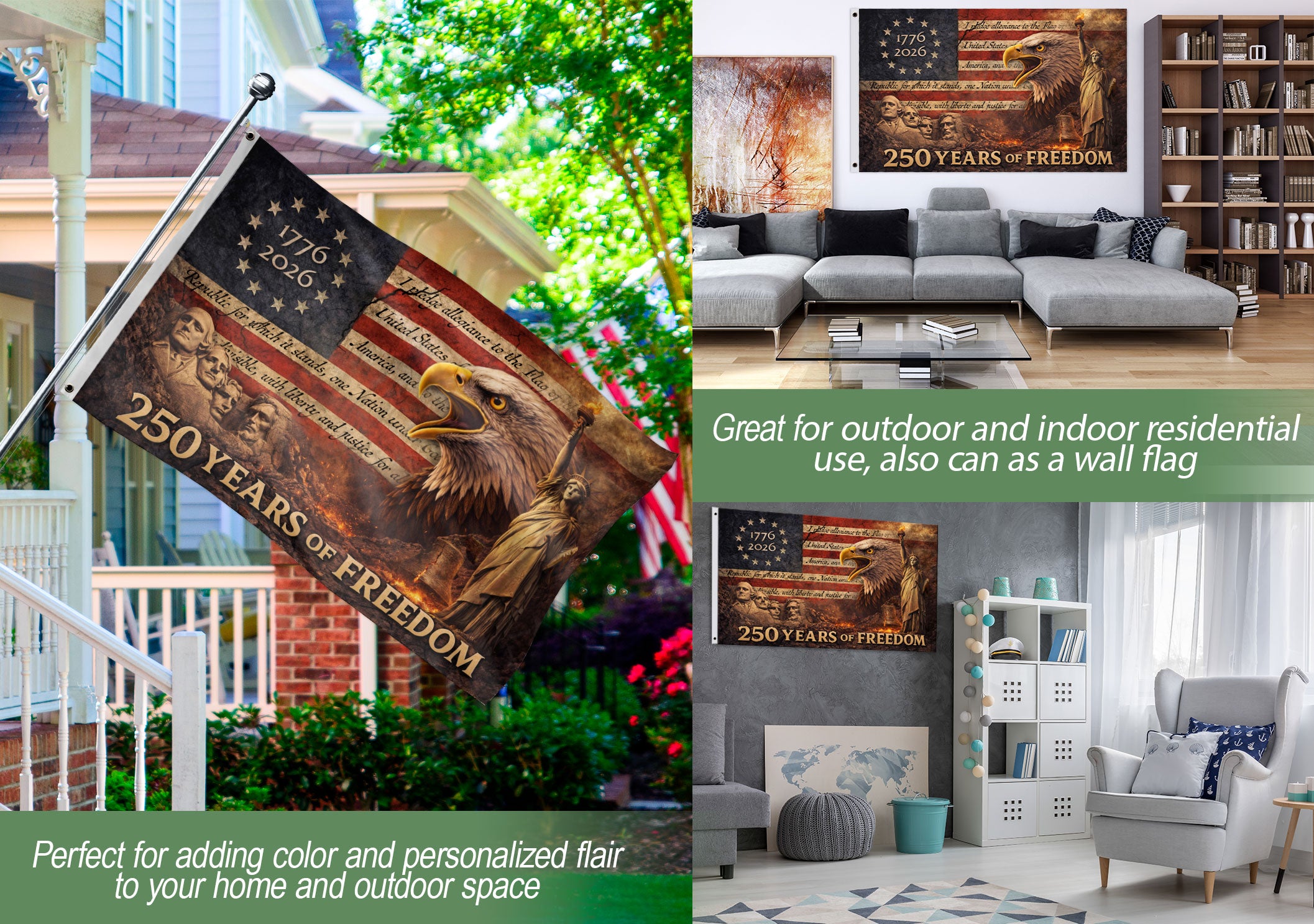 Patriotic House Flag 250 Years of Freedom Eagle Liberty Vintage American Outdoor Decor