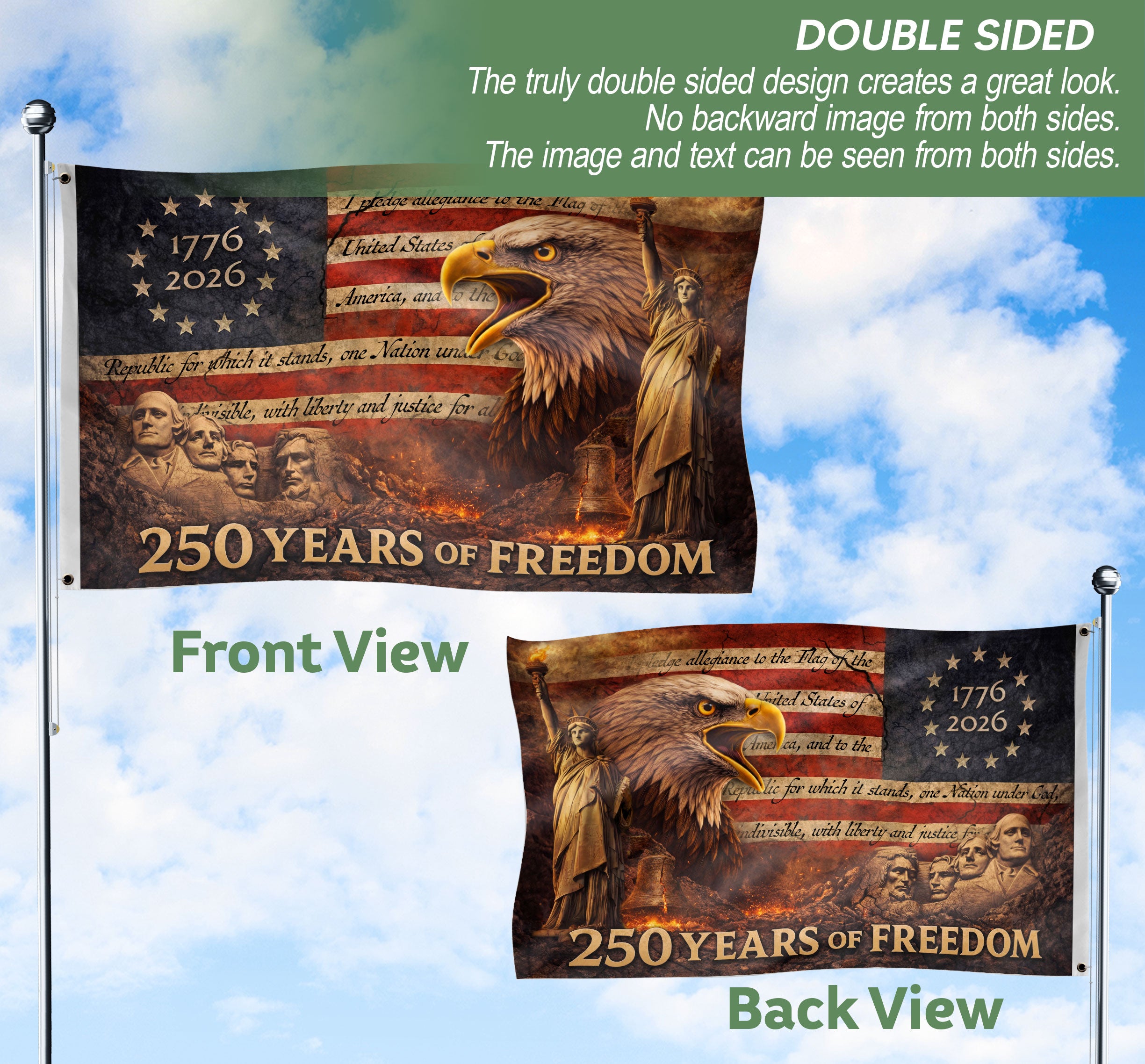 Patriotic House Flag 250 Years of Freedom Eagle Liberty Vintage American Outdoor Decor